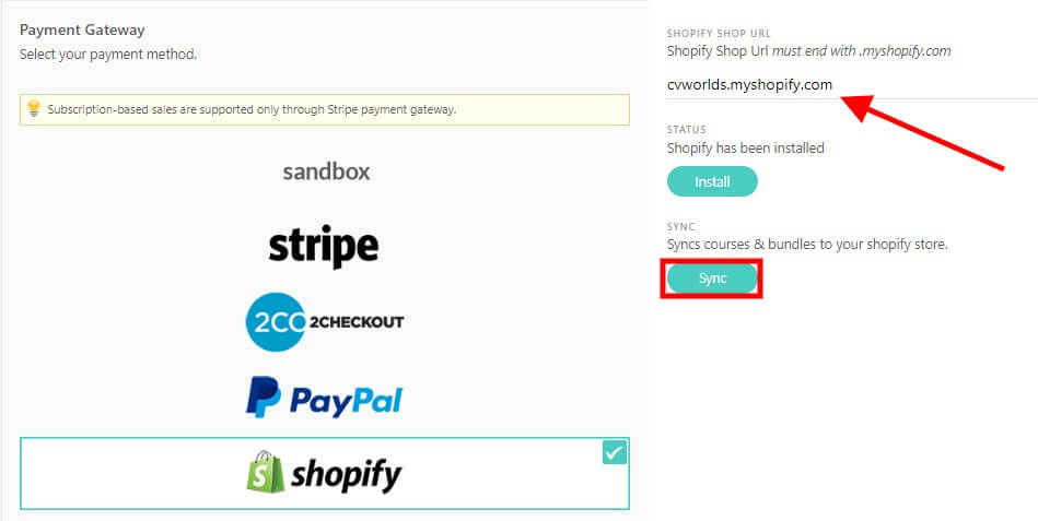 Sync Shopify with LearnWorlds courses to create a digital product.