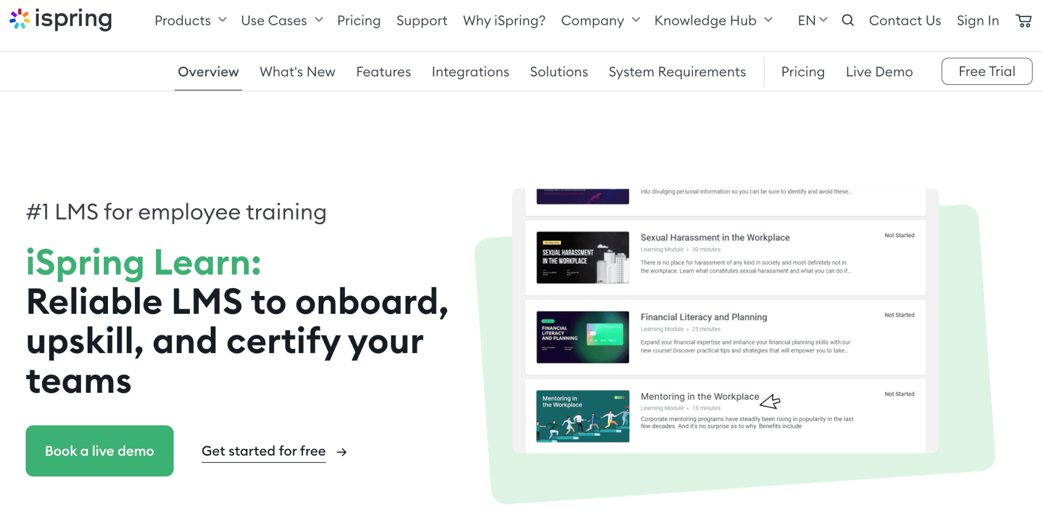 an image of iSpring Learn landing page showing a woman with her back turned working on a laptop